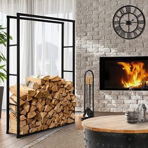 Large Firewood Rack 100 x 150 x 25 cm Rectangular Dark Grey Metal Indoor / Outdoor Firewood Storage Made of Coated Steel Firewood Stand Firewood Rack for Fireplace / Oven