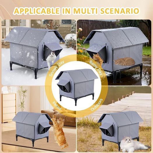Outdoor Cat House Waterproof, Oxford Cloth Elevated Cat Shelter, Feral Cat Shelter, Insulated Pet Tent for Multiple Cats & Dogs, 18x13x15in (Standard Model)