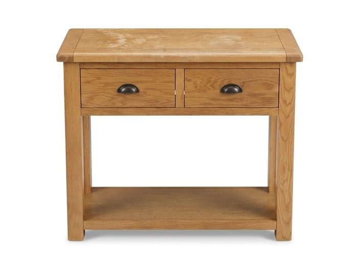 Solid Oak 2-Drawer Console Table with Bottom Shelf
