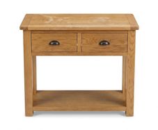 Solid Oak 2-Drawer Console Table with Bottom Shelf