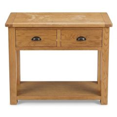 Solid Oak 2-Drawer Console Table with Bottom Shelf