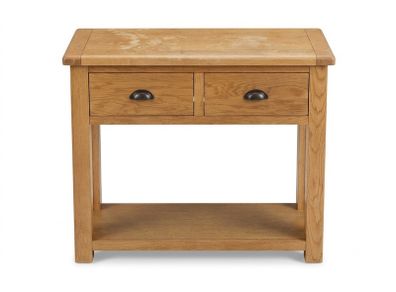 Solid Oak 2-Drawer Console Table with Bottom Shelf