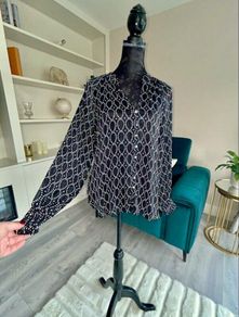 Black & White Long-Sleeved Chiffon Blouse from Dunne Stores