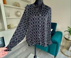 Black & White Long-Sleeved Chiffon Blouse from Dunne Stores