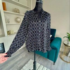 Black & White Long-Sleeved Chiffon Blouse from Dunne Stores