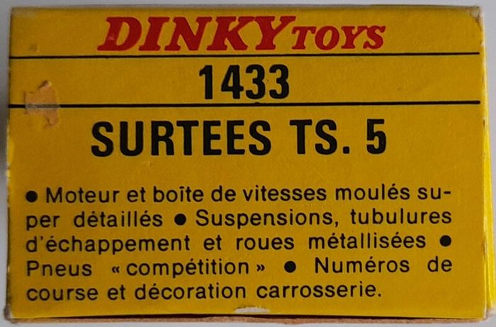 Diecast Vintage French Dinky Toys Surtees TS5 F5000 1969 - Near Mint Original Condition/Very Good Box