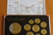 Belgium 24k Gold gilt euro coins set &amp; Rhodium gilt Atomium Brussels medal limited edition