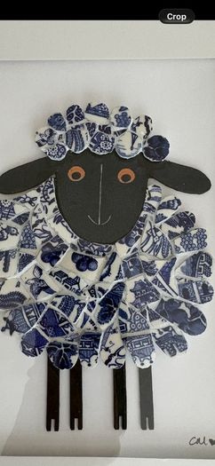 Handcrafted framed mixed media sheep Mosaic