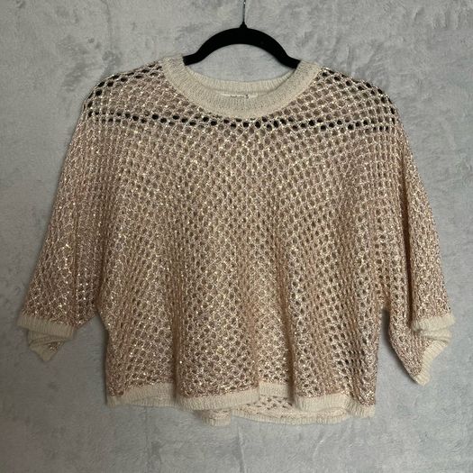 Ba&sh Open Knit Nate Sweater Sz 6UK 2US XS Boxy Oversized Shimmer Short Sleeve