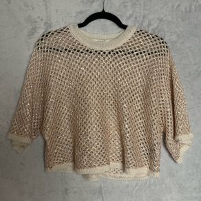 Ba&sh Open Knit Nate Sweater Sz 6UK 2US XS Boxy Oversized Shimmer Short Sleeve