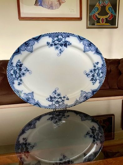 Antique Art Deco Cambridge Pattern Oval Serving Platter Meat Platter Hollinshead & Kirkham England ca 1910