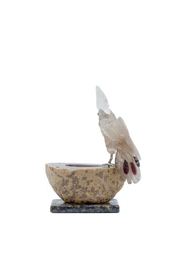 Handcrafted Smoked Crystal Cockatoo Sculpture, Elegant Geode Base Home Decor, Unique Art Collectible Gift