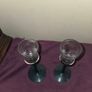 Vintage pair of Clear Glass Candle Holders with Aqua Green Twisted Stems Image 4