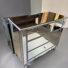 Mirrored Chest of Drawers - 4-Drawer, Silver Frame