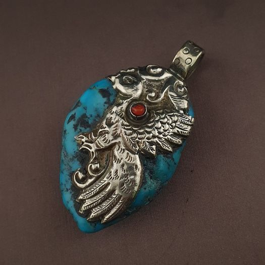 Vintage Arizona Turqouise Silver Bird Desgin Pendant
