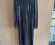H&M black micro sequins long sleeve midi dress size 38 (12)
