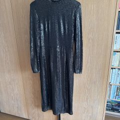 H&M black micro sequins long sleeve midi dress size 38 (12)