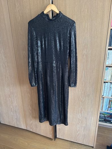 H&M black micro sequins long sleeve midi dress size 38 (12)