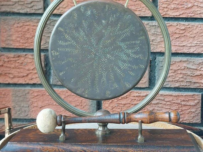 Vintage Edwardian Brass Gong With Mallet