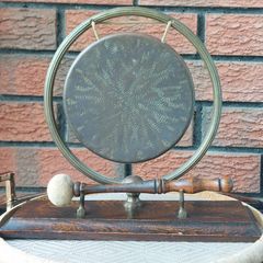 Vintage Edwardian Brass Gong With Mallet