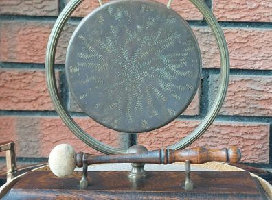 Vintage Edwardian Brass Gong With Mallet