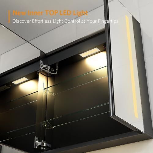 LED Bathroom Mirror Cabinet with Shaver Socket  630 x 650mm, 2-Door Wall-Mounted Vanity with Anti-Fog Demister, 3-Colour Dimmable Lighting Adjustable Glass Shelves