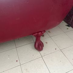 cast iron bath in ornate feet.