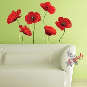 Red Poppy Flowers Removable Wall Stickers Nice Home Decor 