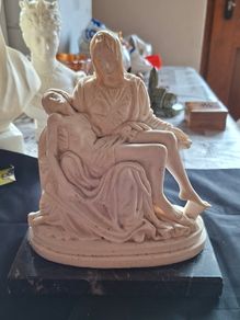 Beautiful Old Statue of Our Lady of Pieta with Christ in her arms, crafted in Italy and mounted on a Marble Base. The sculpture has fine detailing throughout, Ideal for Home or Stage Movie Props Postage Available or Collection