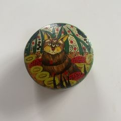 Vintage Paper Mache Hand Made Box with Cat