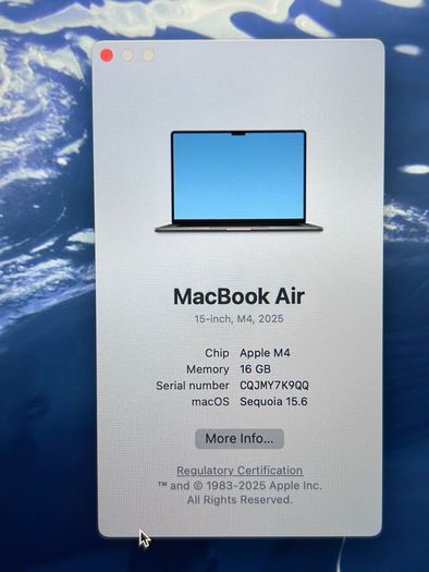 Apple Macbook Air 15 inch 16Gb/256Gb Like New 3 cycles
