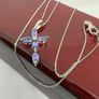 Tanzanite White Zircon Cross Pendant with Chain Image 3
