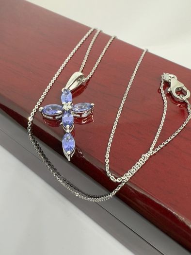 Tanzanite White Zircon Cross Pendant with Chain