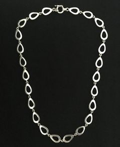 Solid .950 Silver Contemporary Open Teardrop Link Necklace