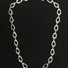 Solid .950 Silver Contemporary Open Teardrop Link Necklace