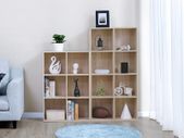 Wooden Bookcase, 4 Tier Shelf, 8 Compartments, Wardrobe, Closet, Home, Office, Light Oak Colour