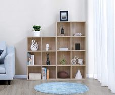 Wooden Bookcase, 4 Tier Shelf, 8 Compartments, Wardrobe, Closet, Home, Office, Light Oak Colour
