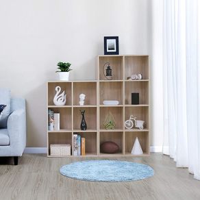 Wooden Bookcase, 4 Tier Shelf, 8 Compartments, Wardrobe, Closet, Home, Office, Light Oak Colour