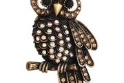 Brand New Antique Gold Finish Vintage Owl-Shaped Crystal Brooch / Lapel Pin for Men and Women