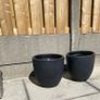 Pair of matt black fibreclay outdoor garden plant pots Image 2