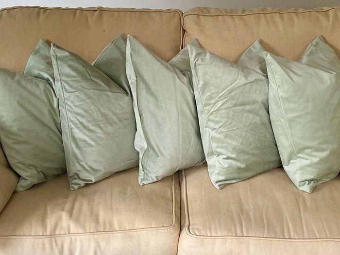 Sage green velvet cushions
