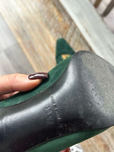 Vintage Christian Dior green heels with gold buckle