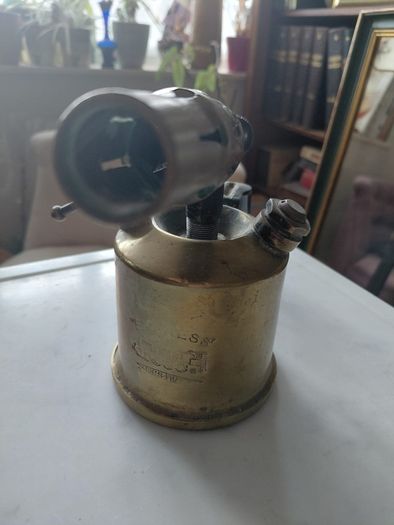 Antique French brass metal burner blow lamp