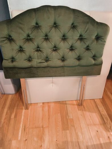 Luxurious Olive Green Velvet Single Headboard Excellent Condition