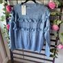 Bnwt blue crewneck jumper with frill detail one size Image 2