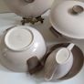 Pair of Vintage Poole Pottery Twintone Lidded Serving Dishes and a Matching Gravy Boat and Underplate, All in Colourway C54, Sepia and Mushroom and in the Older Streamline Shape, circa 1952-55 Image 5