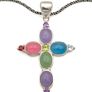 Vintage 925 Sterling Silver Multi Gemstone Cross Necklace Image 3