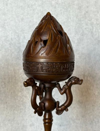 Pair Of Antique Bronze Boshan Incense Burners - Bronze