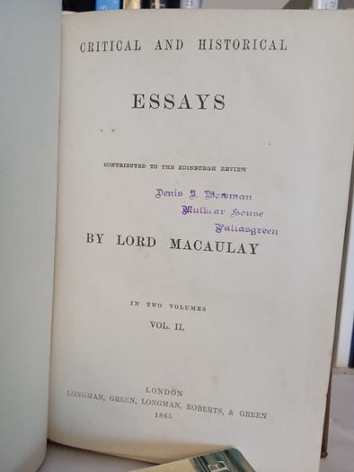 Critical and Historical Essays: Contributed to the Edinburgh Review by Lord Macaulay (2 Volume Set) (LP167)