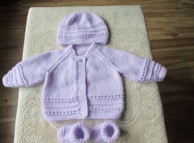 Handmade baby's   Cardigan, hat &  booties  Set
